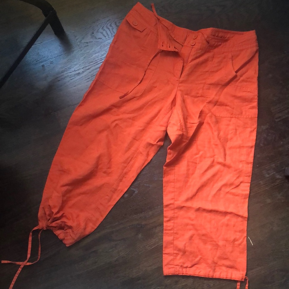 Orange, sz 12, H&M linen pants w/drawstring bottom